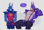  accessory anthro bald blue_body bow_tie bracelet bulge clothing duo fanmade_design_glamrock_bonnie five_nights_at_freddy&#039;s five_nights_at_freddy&#039;s:_security_breach five_nights_at_freddy&#039;s:_security_breach_ruin glamrock_bonnie_(fnaf) hair headband hi_res huge_moobs jewelry kato200_0 lagomorph legwear leporid looking_down male mammal muscular purple_body rabbit red_eyes scottgames shaded shocked sitting soft_shading speech_bubble spiked_bracelet spikes star star_glasses steel_wool_studios stockings tail 