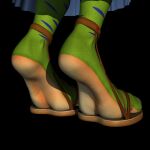  2020 3d_(artwork) anthro black_background black_striped_body brown_clothing brown_footwear brown_sandals claws clothing countershade_feet countershade_scales countershading digital_media_(artwork) digitigrade dragon fan_character feet female foot_focus footwear green_body green_feet green_scales hi_res marilyn_(wuffeet) multicolored_body multicolored_scales rear_view sandals scales simple_background solo toes two_tone_body two_tone_scales white_claws wuffeet yellow_soles 