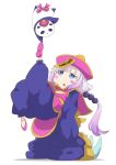  1girl :o beads blue_eyes blue_pants blunt_bangs chinese_clothes claws commentary_request cosplay dated full_body gradient_hair hair_beads hair_ornament handstand hat highres jiangshi_costume kanna_kamui kobayashi-san_chi_no_maidragon leg_up lei_lei lei_lei_(cosplay) light_purple_hair long_hair long_sleeves looking_up low_twintails multicolored_hair ofuda panda pants pink_footwear pink_headwear puffy_pants qing_guanmao samansa_ex simple_background slit_pupils solo twintails vampire_(game) white_background wide_sleeves 