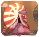  anthro balls blush bottomless butt clothed clothing genitals gnarly_eddy_(splatoon) hibiscus4795638 looking_back male nintendo pink_body shell solo splatoon tentacles 