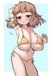  1girl armpits bikini blue_eyes breasts character_request cleavage collarbone highres huge_breasts light_brown_hair mole mole_under_eye navel oppai_loli sho_(wnmf3234) short_hair solo swimsuit yellow_bikini 