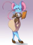 2023 anthro blue_body blue_eyes blue_fur bottomwear buckteeth clipboard clothed clothing female footwear fur hi_res high_heels holding_object mammal mia_mouse mouse murid murine office_clothing office_lady rodent simple_background skirt solo spiralingstaircase teeth thick_thighs whiskers wide_hips 
