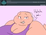  2018 4:3 anthro ask_blog batspid2 big_breasts black_eyebrows black_eyelashes blush blush_lines breasts cleavage clothed clothing crop_top dialogue digital_drawing_(artwork) digital_media_(artwork) double_chin english_text eyebrows female flat_colors frill_(anatomy) front_view glistening glistening_eyes head_crest head_frill juna_(batspid2) lizard looking_at_viewer membrane_(anatomy) membranous_frill non-mammal_breasts obese obese_anthro obese_female overweight overweight_anthro overweight_female pink_background pink_body pink_scales purple_clothing purple_eyes purple_topwear raised_eyebrows reptile scales scalie shirt simple_background smile smirk solo tail teeth text three-quarter_view topwear 