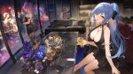  2girls absurdres alcohol animal_ears arm_support azur_lane bare_arms bare_shoulders black_dress blue_hair blush bracelet breasts brown_eyes cat_ears cat_tail cleavage couch cup dress essex_(azur_lane) essex_(craft_fairytail)_(azur_lane) fireworks flower food gloves gold_trim halterneck happy_new_year hatsushimo_(azur_lane) hatsushimo_(perennial_joy)_(azur_lane) highres holding indoors jewelry kexue logo long_hair looking_at_viewer looking_away medium_breasts multiple_girls necklace night night_sky official_alternate_costume official_art open_mouth pantyhose pillow pink_hair ponytail red_eyes short_dress simple_background sky sleeveless sleeveless_dress smile strapless strapless_dress table tail window 