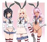  3girls black_hair blush breasts brown_eyes chloe_von_einzbern dark-skinned_female dark_skin fate/kaleid_liner_prisma_illya fate_(series) feather_hair_ornament feathers hair_between_eyes hair_ornament hairclip illyasviel_von_einzbern long_hair looking_at_viewer miyu_edelfelt multiple_girls one_eye_closed one_side_up open_mouth orange_eyes pink_hair red_eyes sidelocks small_breasts smile tongue tongue_out touchuu_kasou twintails white_hair 