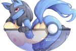  anthro areola blue_body blue_fur breasts canid canine female fur generation_4_pokemon hair hotvr_(artist) looking_at_viewer lucario mammal nintendo nipples nude pokemon pokemon_(species) smile solo 