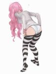  1girl ass dressing highres long_hair one_piece panties perona pink_hair shirt simple_background solo underwear urasanmyaku 