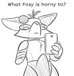  4_fingers animatronic anthro bandage bandaged_arm big_ears big_eyes black_and_white body_fur bottomwear bulge bulge_focus bulge_through_clothing bulge_under_clothes canid canine cellphone clothed clothing commentary_request dialogue english_text erection erection_in_shorts erection_under_clothing expressionless eye_patch eyewear fingers five_nights_at_freddy&#039;s five_nights_at_freddy&#039;s_3 fox fox_ears foxy_(fnaf) funny_face fur genitals humanoid humor looking_at_object looking_at_phone looking_down machine male male_focus mammal meme missing_arm monochrome mouth_closed pants penis penis_under_clothes phantom_foxy_(fnaf) phone question question_mark questioning questions_and_answers robot robotic_arm robotic_ear scottgames shaded simple_background simple_shading snout solo solo_focus stylized tailsfoxy text third-party_edit turned_on twtr white_background 