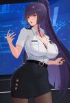  absurdres breasts cleavage commission hair_ornament highres long_hair military military_uniform mole mole_under_eye office open_mouth pantyhose pencil_skirt pixiv_commission red_eyes skirt tatakau_ataisuru tattoo thighs ultra_(511455329) uniform yamaguchi_ryouko 