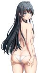  1girl absurdres ass ass_grab bikini black_hair blue_sky blush breasts from_behind grabbing_own_ass hands_on_ass highres inanaki_shiki long_hair looking_at_viewer looking_back parted_lips simple_background sky small_breasts solo swimsuit white_background white_bikini yahari_ore_no_seishun_lovecome_wa_machigatteiru. yukinoshita_yukino 