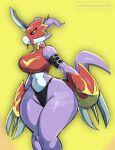  anthro anthrofied armor bandai_namco big_breasts big_butt bodily_fluids bottom_heavy breasts butt clothed clothing curvy_figure digimon digimon_(species) digimorph female flamedramon headgear helmet huge_breasts huge_butt huge_thighs non-mammal_breasts open_mouth panties purple_body purple_skin red_eyes reptile riipley scalie simple_background small_waist solo straps sweat text thick_thighs unconvincing_armor underwear url voluptuous white_body wide_hips 