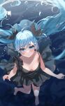  1girl 39 absurdres aqua_hair black_dress blue_eyes blue_nails blush breasts commentary_request dress facing_viewer haru_yu hatsune_miku highres miku_day nail_polish parted_lips shinkai_shoujo_(vocaloid) small_breasts solo underwater vocaloid 