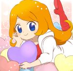  bebe_0620 blush_stickers border closed_mouth coat fingernails heart heart_pillow long_hair lying mona_(warioware) on_stomach orange_hair pillow red_footwear red_shirt shirt short_sleeves smile warioware white_border white_coat 