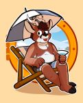  absurd_res anthro beach beach_chair blep clothing deer hi_res male mammal rac5700 seaside seb_(viero) solo swimwear tongue tongue_out umbrella 