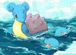  aomon_(yuuji7604) blue_skin colored_skin finizen highres ice lapras looking_at_another no_humans ocean open_mouth outdoors pokemon pokemon_(creature) swimming water yellow_skin 