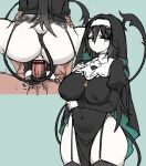  arrancar big_breasts black_hair bleach_(series) breasts butt censor_bar censored clothing cross duo female garter_belt garter_straps genitals green_eyes habit hair hi_res human humanoid inverted_cross legwear long_hair male male/female mammal navel navel_outline nikuzirupai nipple_outline nun penetration penis sex side_slit sound_effects tail thigh_highs ulquiorra_cifer vaginal vaginal_penetration 