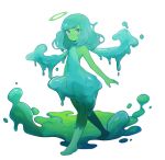  1girl :3 akskiya bad_source bare_shoulders dress expressionless flat_chest highres monster monster_girl slime_(substance) slime_girl solo wings 