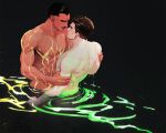  2boys abs bara black_hair colored_skin completely_nude dc_comics facial_hair green_lantern_(series) hal_jordan holding_another&#039;s_arm large_pectorals looking_at_another male_focus multiple_boys muscular muscular_male navel nude partially_submerged pectorals red_skin short_hair sinestro water wet yaoi ykro7705 