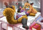  anthro blonde_hair bra breasts canid canine clothing condom crotchless_clothing crotchless_panties crotchless_underwear female firecat fox fur genitals hair kitsune_youkai mammal nipples orange_body orange_fur panties pussy sexual_barrier_device solo underwear white_body white_fur 