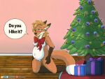  absurd_res anthro bow_ribbon canid canine chaseb2 christmas christmas_tree female fox fruitbuffalo hi_res holidays mammal plant pregnant pregnant_female solo tree 