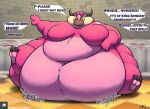  2023 anthro bowser&#039;s_inside_story brick_wall checkered_floor cheek_bulge claws dialogue domestic_pig fangs fur furniture horn immobile male mammal mario_and_luigi_(series) mario_bros midbus moobs morbidly_obese morbidly_obese_anthro morbidly_obese_male navel nintendo nude obese obese_anthro obese_male overweight overweight_anthro overweight_male patreon pink_body pink_fur plate rumbling_stomach signature sitting solo sound_effects speech_bubble suid suina sus_(pig) table tanio teeth text toe_claws wall_(structure) wild_boar 