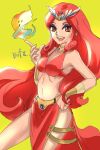  1girl anzuni_(marblefrog) breasts breath_of_fire breath_of_fire_ii highres long_hair looking_at_viewer open_mouth red_eyes red_hair sana_(breath_of_fire) simple_background smile solo 