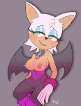  2022 4_fingers absurd_res anthro bat black_nose breasts clothed clothing exposed_breasts eyebrows eyelashes fangs female fingers glistening glistening_breasts gloves green_eyes handwear hi_res mallows.exe mammal membrane_(anatomy) membranous_wings narrowed_eyes nipples open_mouth pink_nipples rouge_the_bat sega simple_background solo sonic_the_hedgehog_(series) suit tan_body teeth topless watermark wings zipper 