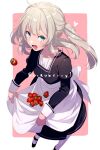  1girl black_dress blue_eyes blush breasts dress echo_(circa) fate/grand_order fate_(series) long_hair long_sleeves looking_at_viewer marie_antoinette_(fate) medium_breasts open_mouth sidelocks smile solo twintails very_long_hair white_hair 