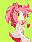  &lt;3 accessory amy_rose anthro bottomwear clothing eulipotyphlan female fur green_eyes hair_accessory hairband hedgehog hi_res lipstick makeup mammal pants pink_body pink_fur sega solo sonic_the_hedgehog_(series) sweater thechaosspirit topwear 