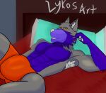  anthro canid canine canis give grey hi_res lilac lykosart lykossol male mammal pose purple snacks solo wolf 