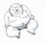  2023 anthro bear belly big_belly bottomwear clothing eyes_closed hi_res kemono male mammal moobs overweight overweight_male pommn_mn shorts simple_background solo towel 