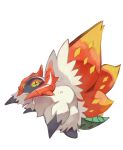  +_+ animal_focus bug commentary_request gara_(qbeuxvii22) highres moth no_humans pokemon pokemon_(creature) simple_background slither_wing solo white_background white_fur yellow_eyes 