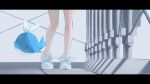  1girl arona_(blue_archive) blue_archive bonsai_403 highres legs letterboxed lower_body railing shoes sneakers solo whale white_footwear 