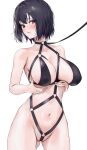  1girl absurdres breasts commentary_request highres leash poharo short_hair simple_background white_background 