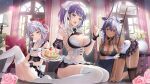  3girls animal_ears bikini black_bow black_bowtie black_hair black_skirt black_thighhighs black_wrist_cuffs blue_eyes blue_hair bow bowtie breasts cake cake_slice chair character_request commentary_request copyright_name curtains dark-skinned_female dark_skin echocalypse falling_petals flower food fork frills garter_straps gloves grey_hair hair_bow holding holding_mop horns ifrit_(echocalypse) lamp large_breasts maid maid_bikini maid_headdress mop multicolored_hair multiple_girls navel niwata0 open_door open_mouth petals pink_eyes pink_flower pink_rose plate red_bow rose single_glove single_thighhigh skirt strawberry_shortcake streaked_hair swimsuit table thighhighs underbust vase white_bow white_bowtie white_flower white_gloves white_rose white_thighhighs yellow_eyes yellow_flower yellow_rose 