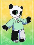  ambiguous_gender anthro bear bottomwear clawed_fingers clothed clothing footwear fully_clothed giant_panda green_eyes gyarusabbath handpaw hasbro hi_res littlest_pet_shop lps_250 mammal pants pawpads paws round_ears shirt shoes smile sneakers solo topwear white_body 