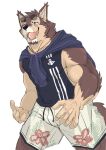  anthro biceps bottomwear brown_body brown_fur canid canine canis clothing domestic_dog eyewear fur hi_res lifewonders live_a_hero male mammal muscular muscular_anthro muscular_male pecs pubraseer rimuta_owo shirt shorts simple_background solo sunglasses tank_top topwear white_background 