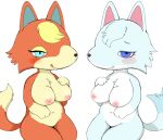  2023 animal_crossing anthro areola audie_(animal_crossing) azuo big_breasts blonde_hair blue_body blue_ears blue_eyes blue_face blue_fur blue_hair blue_legs blue_tail blush blush_lines breasts canid canine canis chest_tuft colored colored_sketch curled_tail digital_drawing_(artwork) digital_media_(artwork) dipstick_tail duo eyebrows eyelashes eyeshadow female fur hair hand_on_breast hand_on_own_breast head_tuft hi_res legs_together makeup mammal markings multicolored_body multicolored_fur navel nintendo nipples orange_body orange_eyes orange_fur orange_legs orange_tail pink_areola pink_ears pink_nipples presenting presenting_breasts simple_background sitting sketch tail tail_markings tongue tongue_out tuft two_tone_body two_tone_face two_tone_fur two_tone_tail unfinished white_background white_body white_breasts white_face white_fur whitney_(animal_crossing) wolf yellow_body yellow_breasts yellow_eyeshadow yellow_fur yellow_tail 