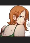  aosora2823 biting blood blood_on_arm breath highres letterboxed lip_biting looking_at_viewer looking_back nami_(one_piece) one_piece orange_hair scene_reference simple_background sweat teardrop tears twitter_username white_background 