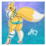  absurd_res anthro bandai_namco big_breasts big_butt bodypaint breasts butt digimon digimon_(species) female fur hi_res holding_butt looking_at_viewer looking_back looking_back_at_viewer nipples nude renamon renegade-157 solo thick_thighs yellow_body yellow_fur 