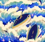  animal animal_focus artist_name blue_background commentary english_commentary fish jauni_(tofublock) no_humans original sparkle tuna water waves 