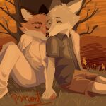  anthro ash_(fantastic_mr._fox) canid canine cape clothing digital_media_(artwork) duo fantastic_mr._fox fox fur kristofferson low_res male male/male mammal orange_body orange_fur pinumontbalou pixel_(artwork) red_fox silver_fox sleeping white_body white_fur 