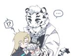  ... 1boy 1girl animal_ears animal_hands arknights artist_request chibi doctor_(arknights) female_doctor_(arknights) fingernails furry furry_male hand_focus holding_hands lank_stare large_hands mountain_(arknights) open_hand sharp_fingernails short_hair size_difference surprised thick_eyebrows tiger_boy tiger_ears upper_body white_fur white_hair 