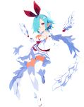  1girl asymmetrical_bangs blue_hair boots bow bright_pupils detached_wings disgaea disgaea_rpg dress elbow_gloves full_body gloves hair_bow hair_over_one_eye halo light_blue_hair mini_wings non-web_source official_art photoshop_(medium) pleinair pointy_ears red_eyes short_hair smile solo thigh_boots thighhighs transparent_background white_dress white_gloves white_thighhighs white_wings wings 