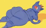  absurd_res anthro big_butt blue_body butt domestic_cat felid feline felis female hi_res huge_thighs looking_back lying mae_borowski mammal night_in_the_woods nondelismell on_front red_eyes solo thick_thighs whiskers wide_hips 