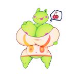  abunbot amphibian animal_crossing anthro big_breasts breast_squish breasts cherry clothing curvy_figure digital_media_(artwork) female food frog fruit green_body hi_res looking_at_viewer nintendo nipples one_eye_closed overweight overweight_anthro overweight_female plant simple_background solo squish tight_clothing tongue tongue_out wardrobe_malfunction white_background wide_hips wink 