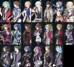  6+boys 6+girls absurdres achan_(blue_semi) ahoge arianrhod_(eiyuu_densetsu) armor black_background black_gloves black_hair blue_hair brown_hair cedric_reise_arnor claire_rieveldt coat cropped_jacket crossed_arms crow_armbrust eiyuu_densetsu fie_claussell george_nome giliath_osborne gloves goggles goggles_on_head green_hair gun half_updo hand_fan handgun hat highres holding holding_fan holding_gun holding_hands holding_knife holding_string holding_weapon irina_reinford knife laura_s._arseid lloyd_bannings long_hair looking_at_viewer machias_regnitz mariabell_crois mcburn mullet multiple_boys multiple_girls musse_egret navel numbered paper_fan pointing pointing_up ponytail purple_eyes purple_hair renne_(eiyuu_densetsu) rutger_claussell scarf sen_no_kiseki sen_no_kiseki_iv sharon_kreuger short_hair shorts skirt smile string thighhighs thors_military_academy_class_vii_uniform towa_herschel two-tone_background vita_clotilde weapon white_gloves 