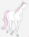  ambiguous_gender equid equine feral hair hi_res hooves horn mammal pink_hair pink_tail semi_(artist) smile snout solo tail unguligrade uni_(unicorns_aren&#039;t_horny) unicorn unicorn_horn unicorns_aren&#039;t_horny walking white_body 