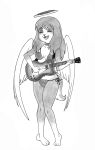  absurd_res anthro bikini bikini_bottom bikini_top canid canine canis clothing collar collarbone domestic_dog efradraws fangs female fur graphite_(artwork) guitar hair halo hi_res long_hair mammal marker_(artwork) multicolored_body multicolored_fur musical_instrument pencil_(artwork) playing_music plucked_string_instrument solo string_instrument swimwear teeth traditional_media_(artwork) wings 