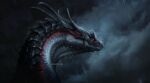  2023 ambiguous_gender black_body black_scales digital_media_(artwork) dragon feral grey_body grey_scales headshot_portrait hi_res isvoc night outside portrait raining red_body red_scales scales solo 